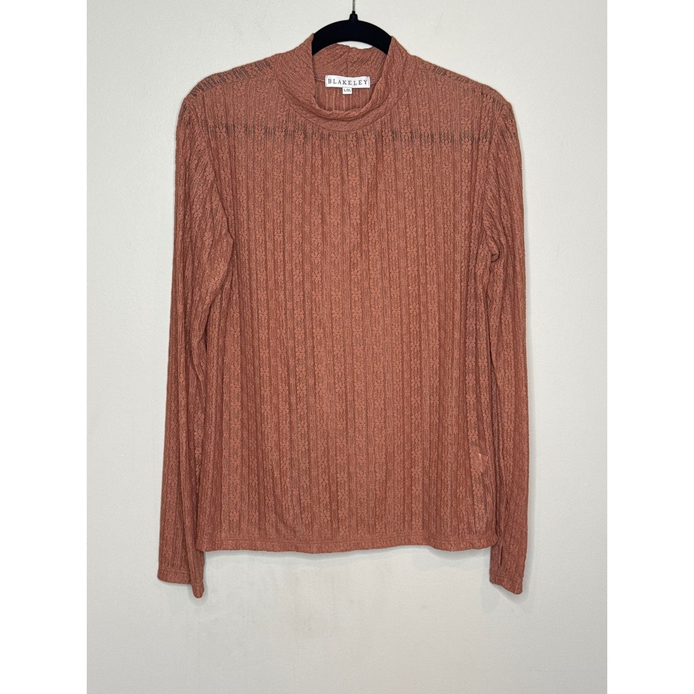 Blakeley Porsha Lace Mock Neck Long Sleeve Top Terracotta Rust L/XL USA Made